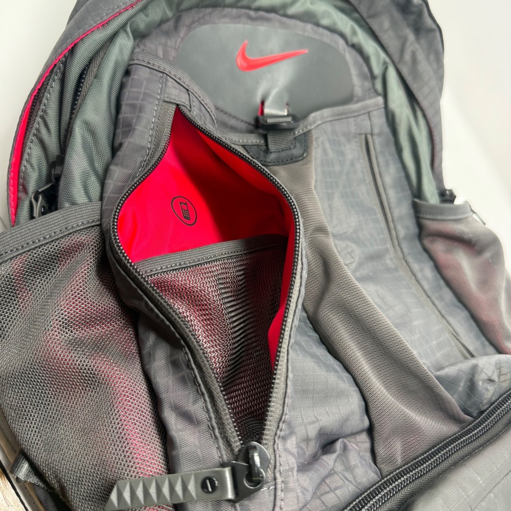 Nike Sport Backpack Grey Red Ripstop Multi-Pocket Shoe Compartment Training Bag - Picture 9 of 14